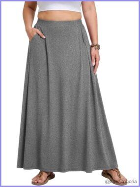 Plus Size Maxi A-Line Skirt High Waist Flowy Long with Pockets